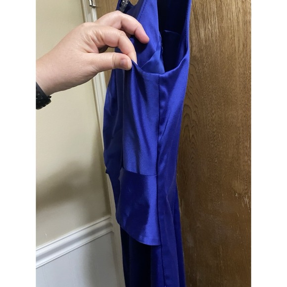 Talbots Satin Layered Zip Back Sleeveless  Formal Pencil Dress Sz 16 Royal Blue - Picture 5 of 10